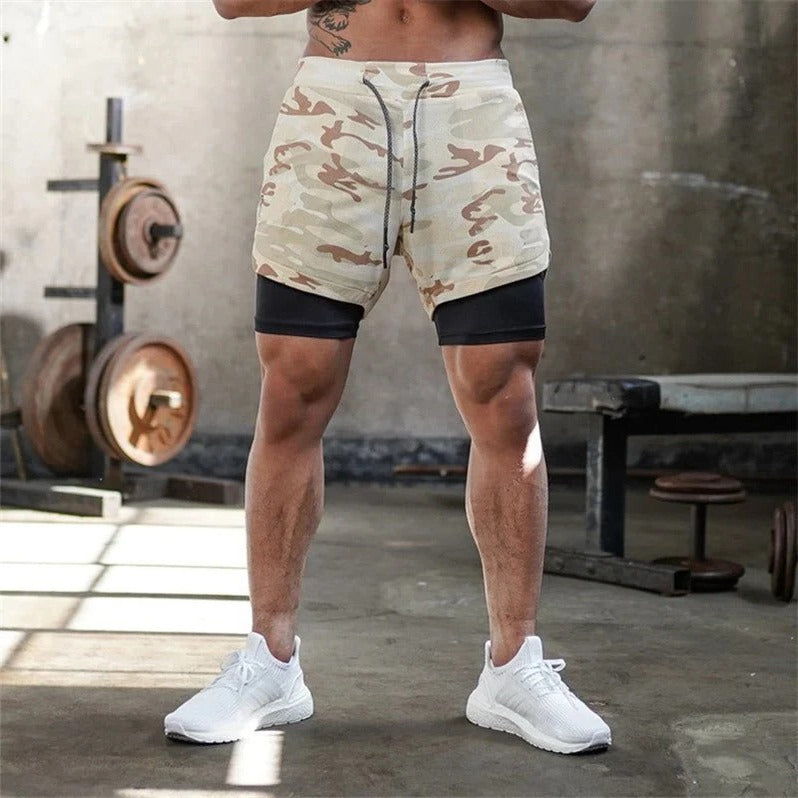 Men’s Camo Workout Shorts with Integrated Compression Liner