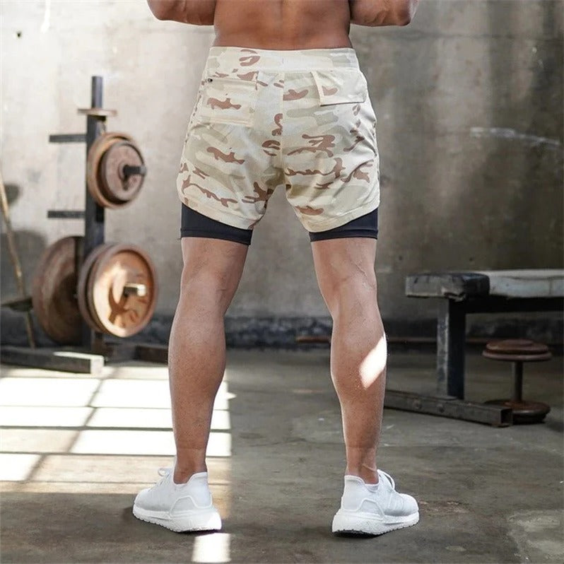 Men’s Camo Workout Shorts with Integrated Compression Liner
