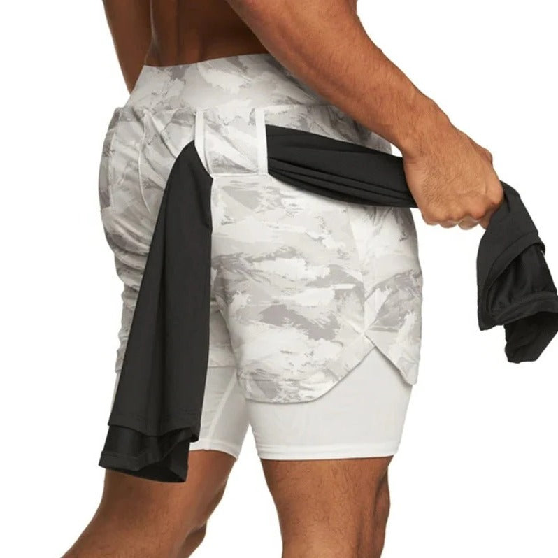 Men’s Camo Workout Shorts with Integrated Compression Liner