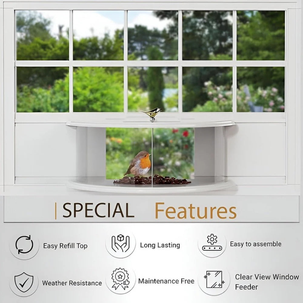 Panoramic View Window Bird Feeder with Wide Angle Visibility