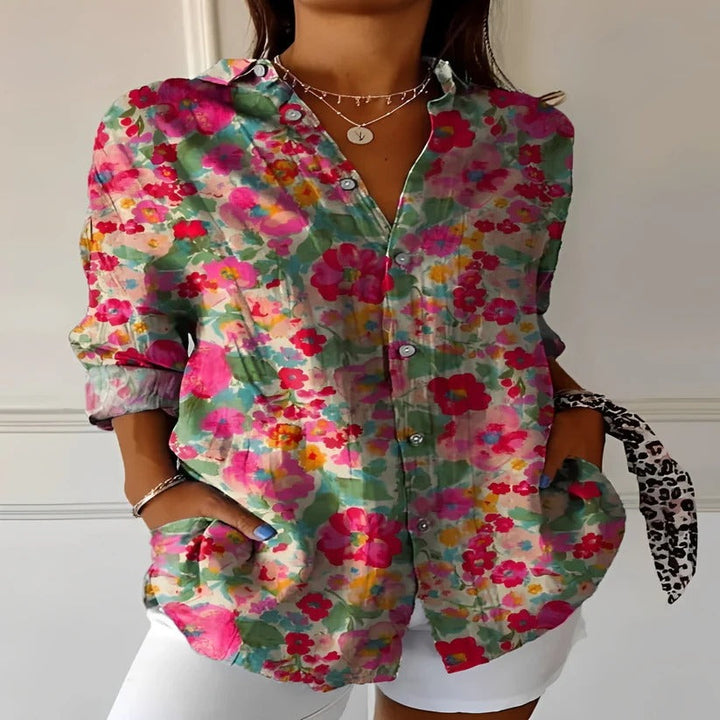 Womens Breathable Cotton Floral Blouse for Casual Summer Outings