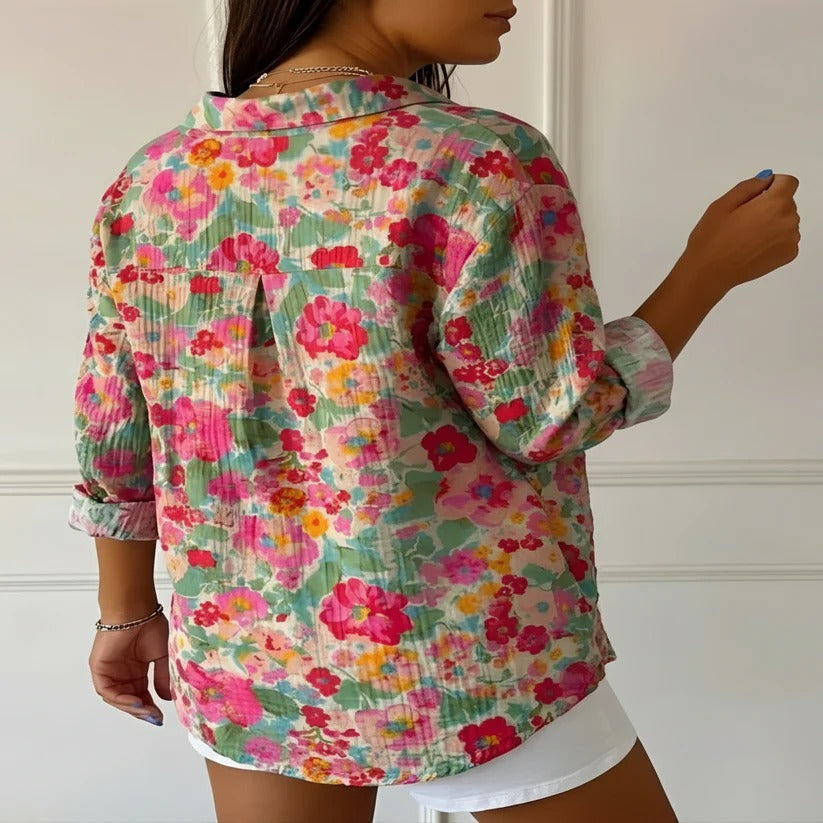 Womens Breathable Cotton Floral Blouse for Casual Summer Outings
