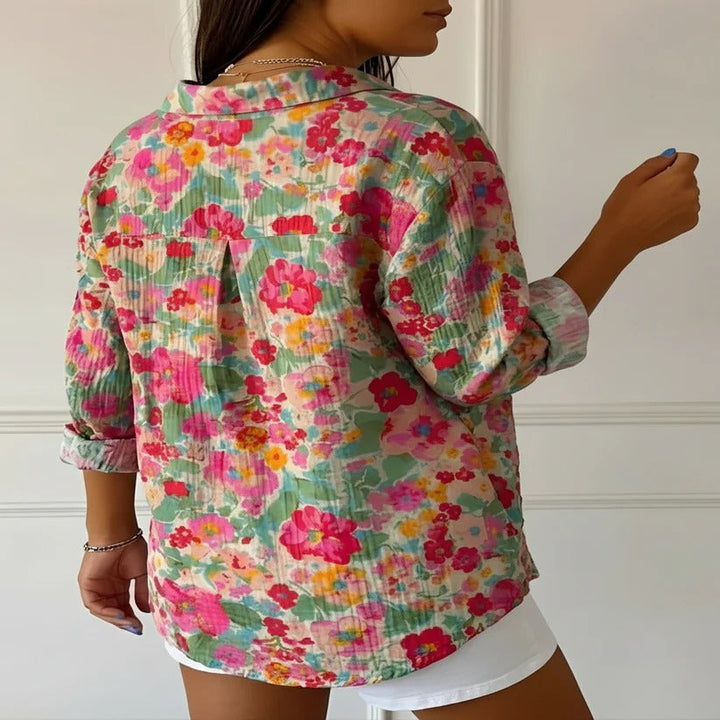 Womens Breathable Cotton Floral Blouse for Casual Summer Outings