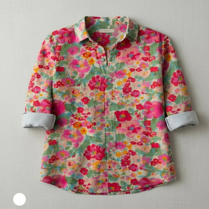 Womens Breathable Cotton Floral Blouse for Casual Summer Outings