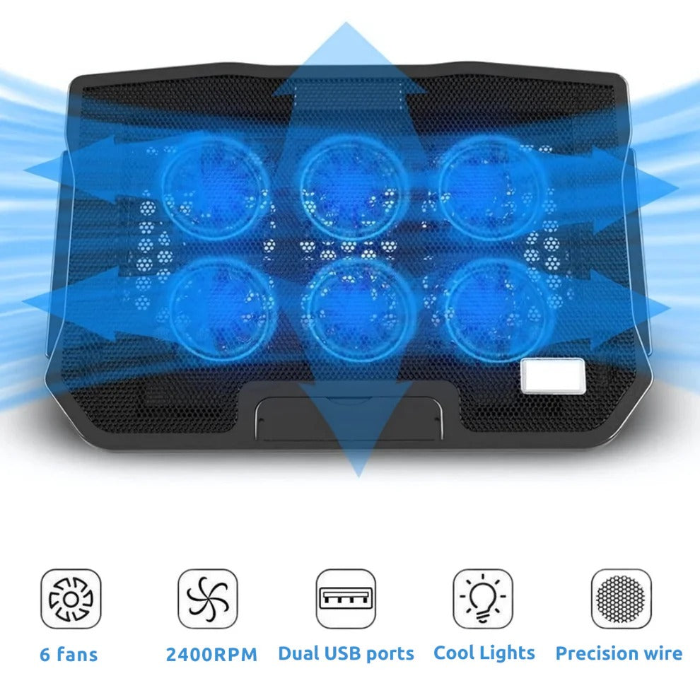 6 Fan Mesh Laptop Cooling Stand with Speed Control and USB Hub
