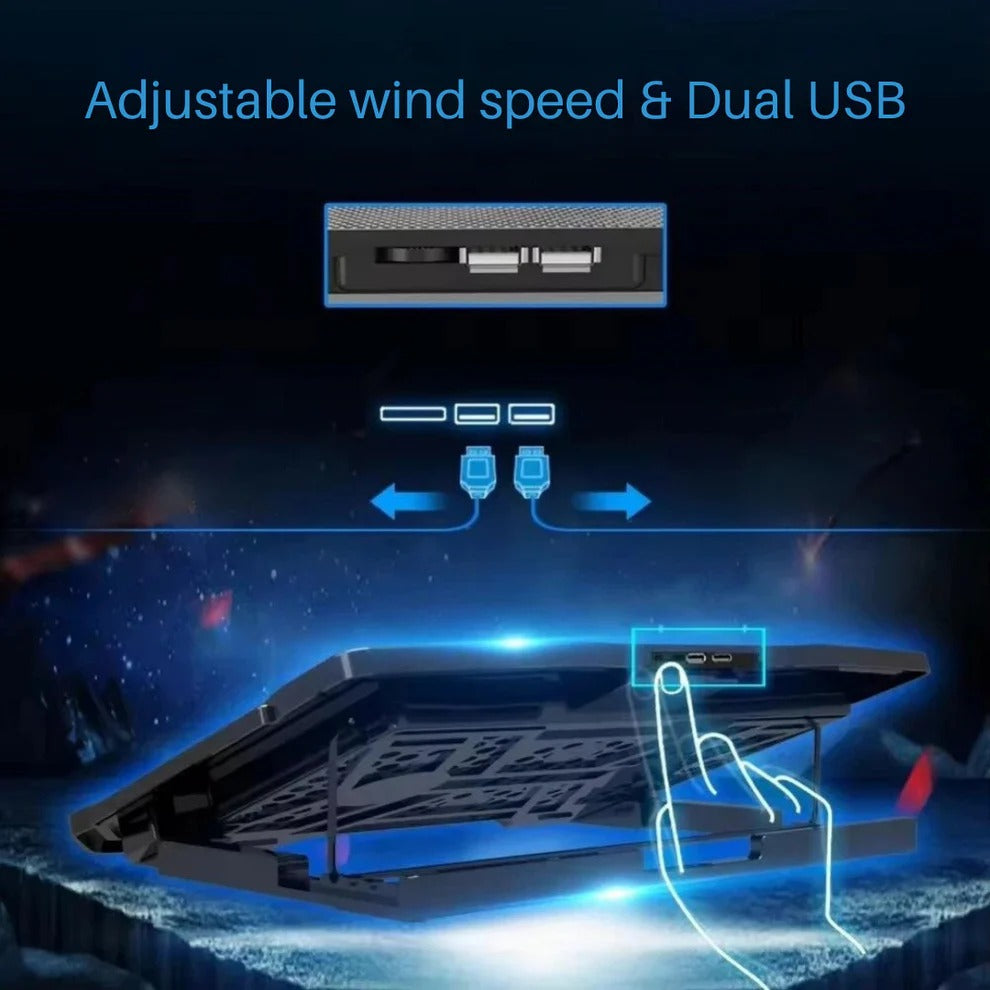 6 Fan Mesh Laptop Cooling Stand with Speed Control and USB Hub