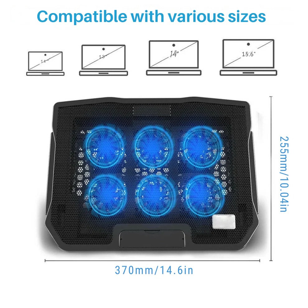 6 Fan Mesh Laptop Cooling Stand with Speed Control and USB Hub