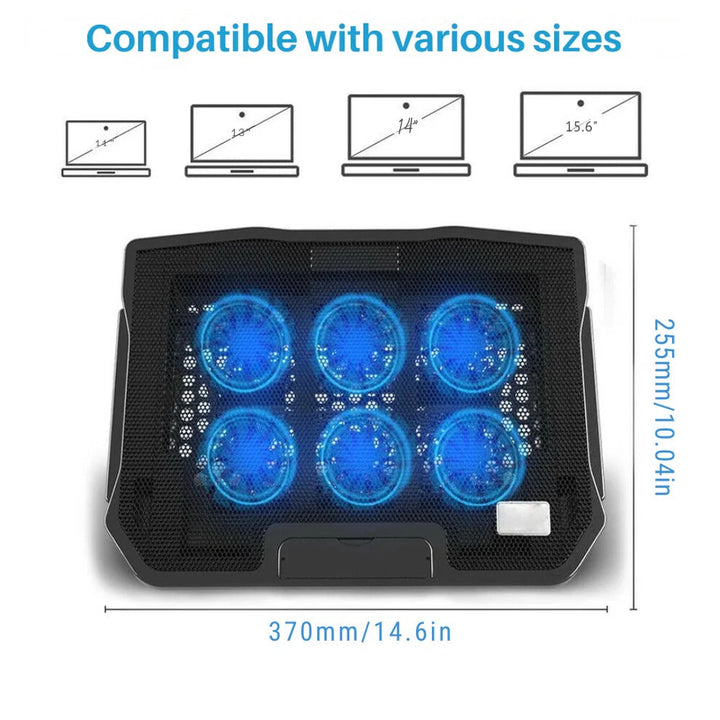 6 Fan Mesh Laptop Cooling Stand with Speed Control and USB Hub