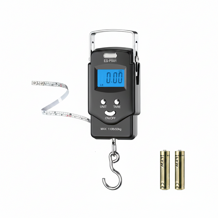 Hanging Scale with Integrated Tape Measure and Blue LCD Display, 110lb Capacity