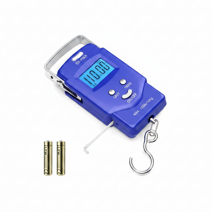 Hanging Scale with Integrated Tape Measure and Blue LCD Display, 110lb Capacity