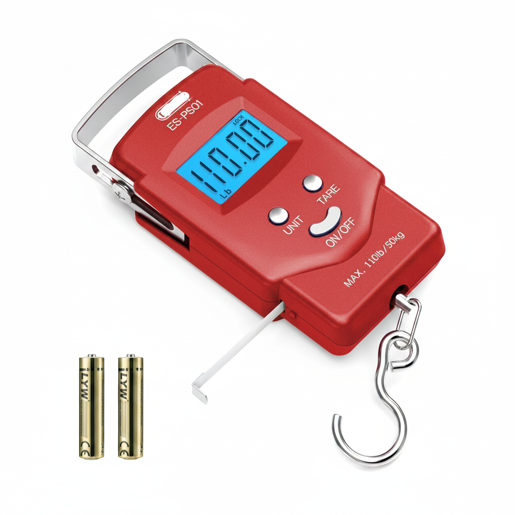 Hanging Scale with Integrated Tape Measure and Blue LCD Display, 110lb Capacity
