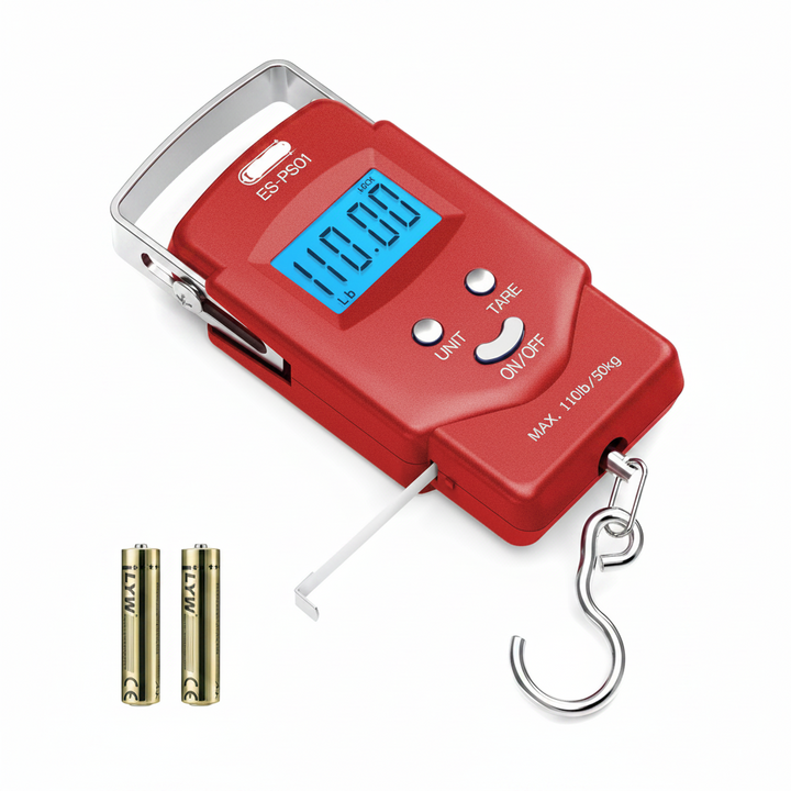 Hanging Scale with Integrated Tape Measure and Blue LCD Display, 110lb Capacity