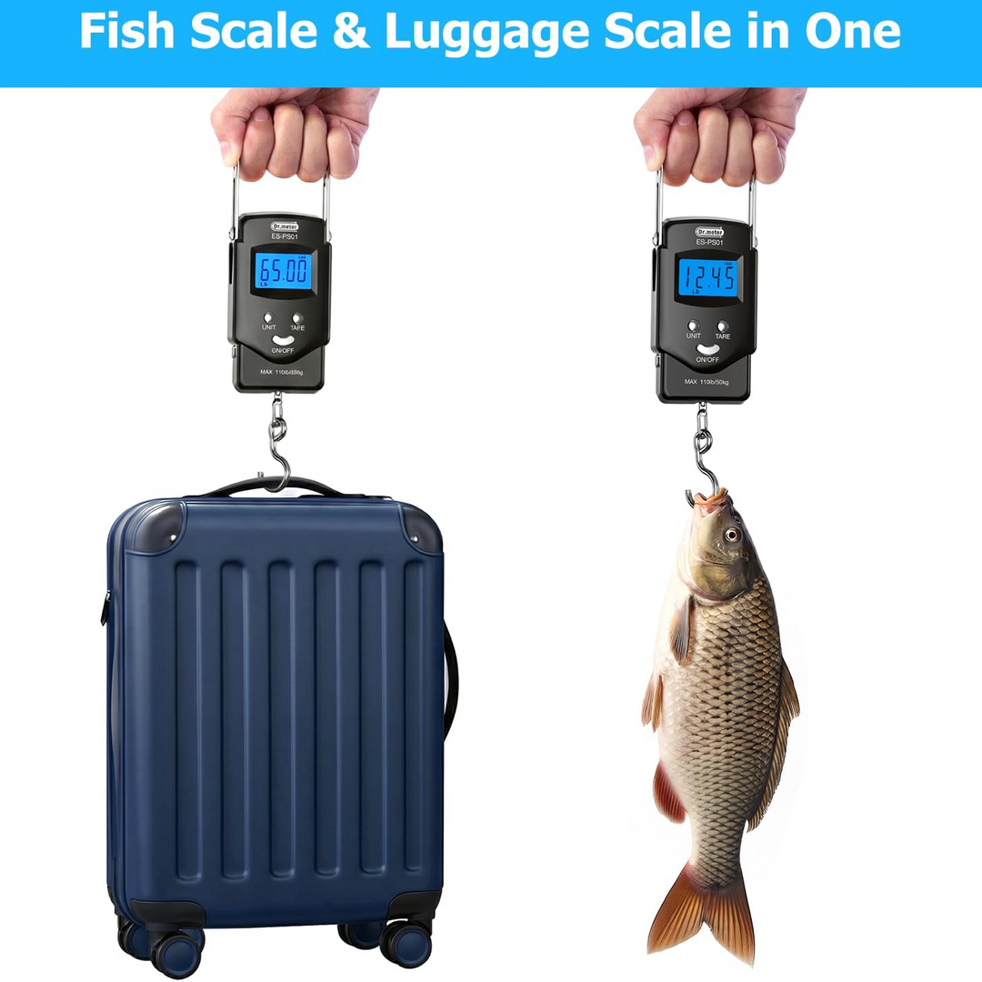 Hanging Scale with Integrated Tape Measure and Blue LCD Display, 110lb Capacity