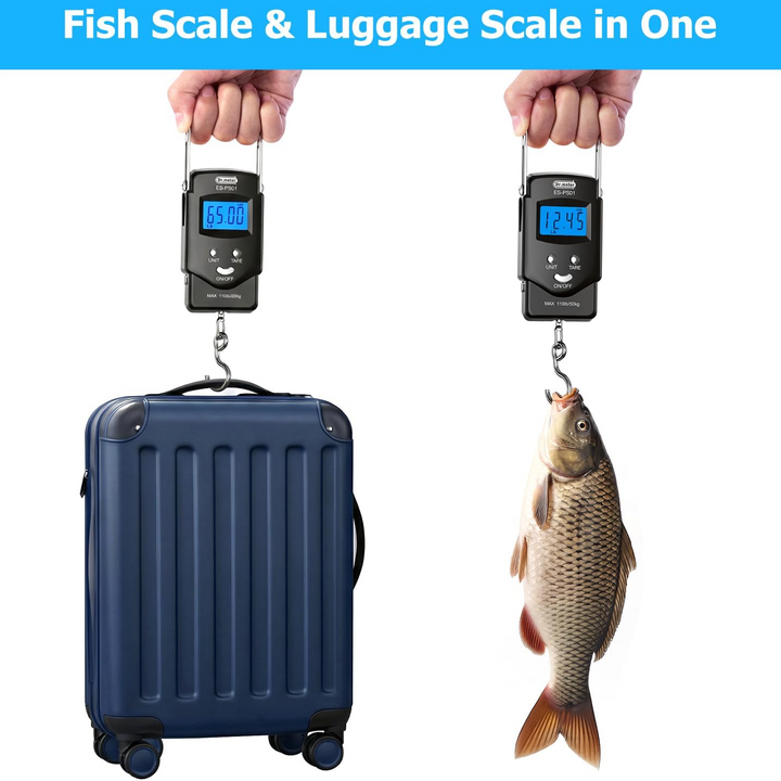 Hanging Scale with Integrated Tape Measure and Blue LCD Display, 110lb Capacity