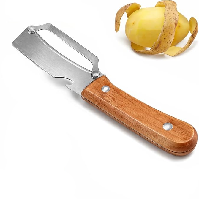 Root Vegetable Peeler with Wide Blade, Julienne Edge and Wooden Handle