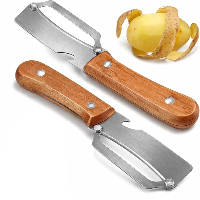 Root Vegetable Peeler with Wide Blade, Julienne Edge and Wooden Handle