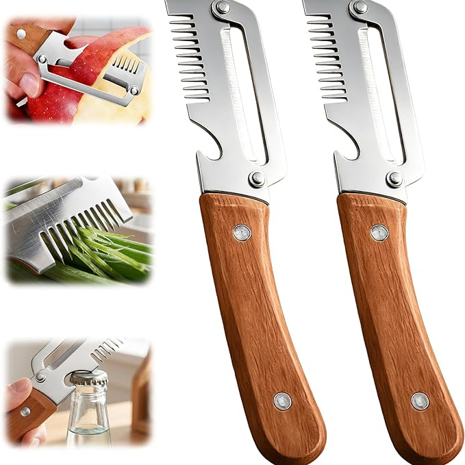 Root Vegetable Peeler with Wide Blade, Julienne Edge and Wooden Handle
