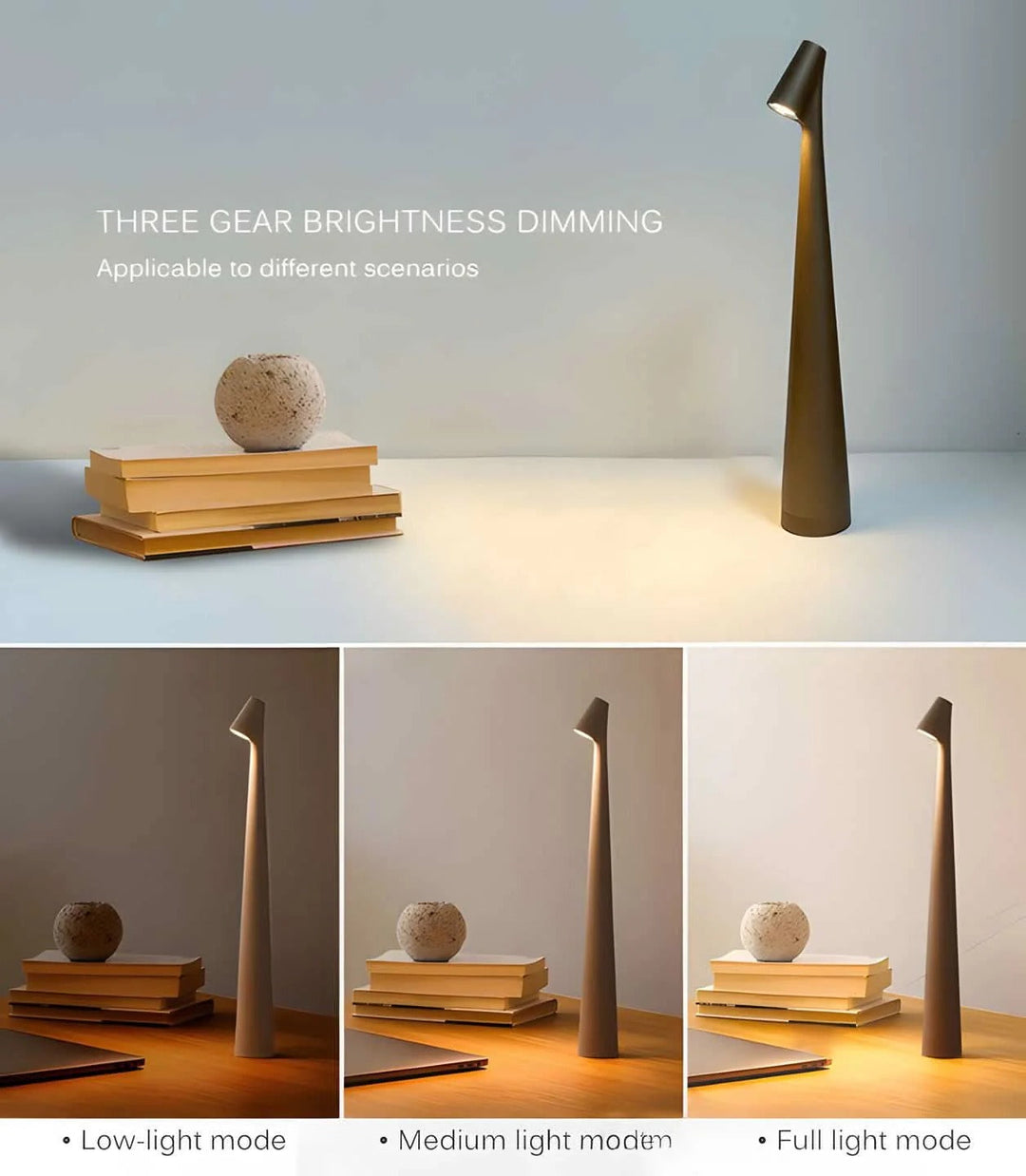 Rechargeable Aluminum Table Lamp with Adjustable Brightness and USB Port