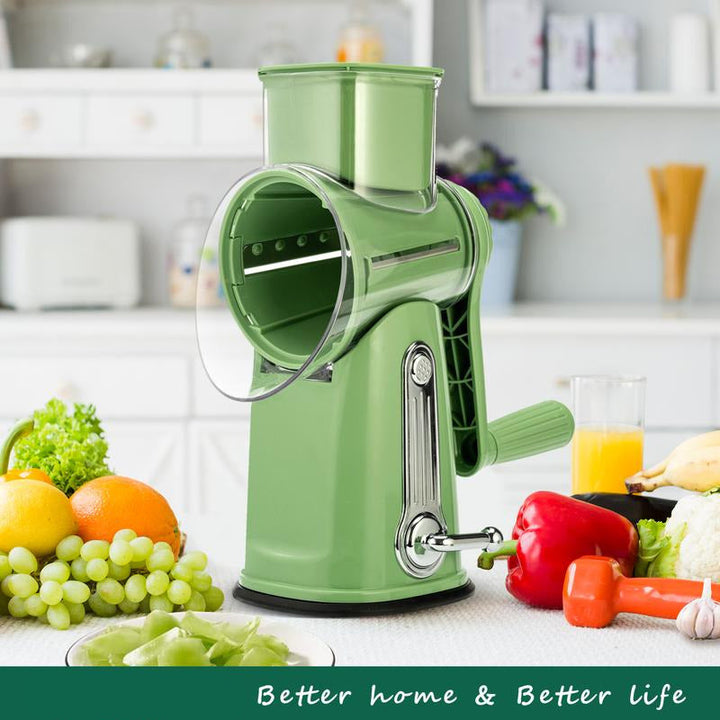 Rotary Vegetable Grater with Five Interchangeable Blades and Suction Cup Base