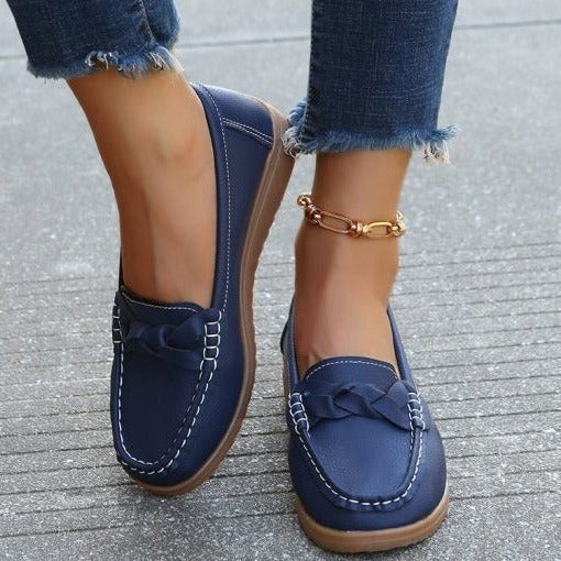 Womens Soft Leather Slip on Walking Loafers Shoes