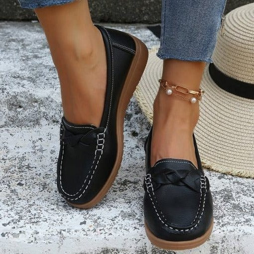 Womens Soft Leather Slip on Walking Loafers Shoes