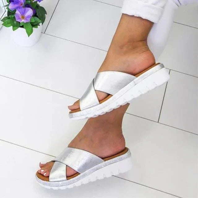 Womens Peep-Toe Wedge Sandals with Layered Platform and Ankle Strap