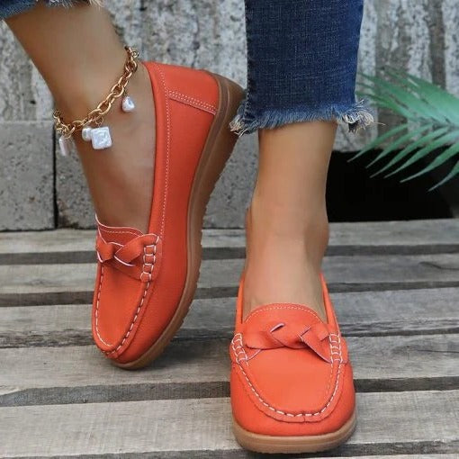 Womens Soft Leather Slip on Walking Loafers Shoes