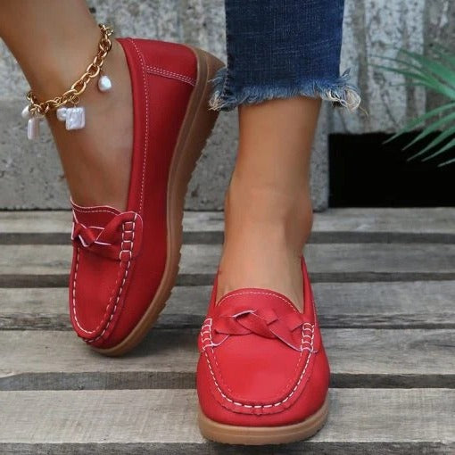 Womens Soft Leather Slip on Walking Loafers Shoes