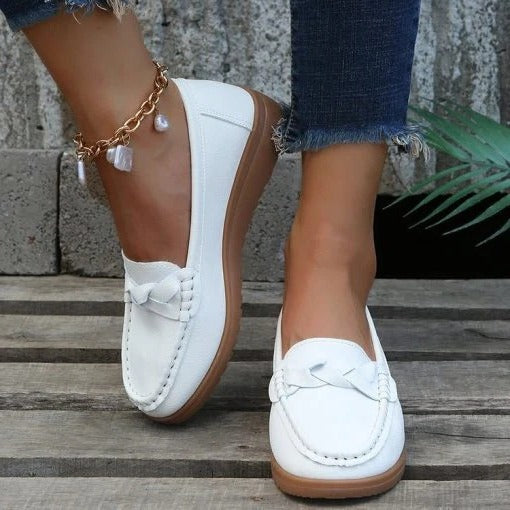 Womens Soft Leather Slip on Walking Loafers Shoes