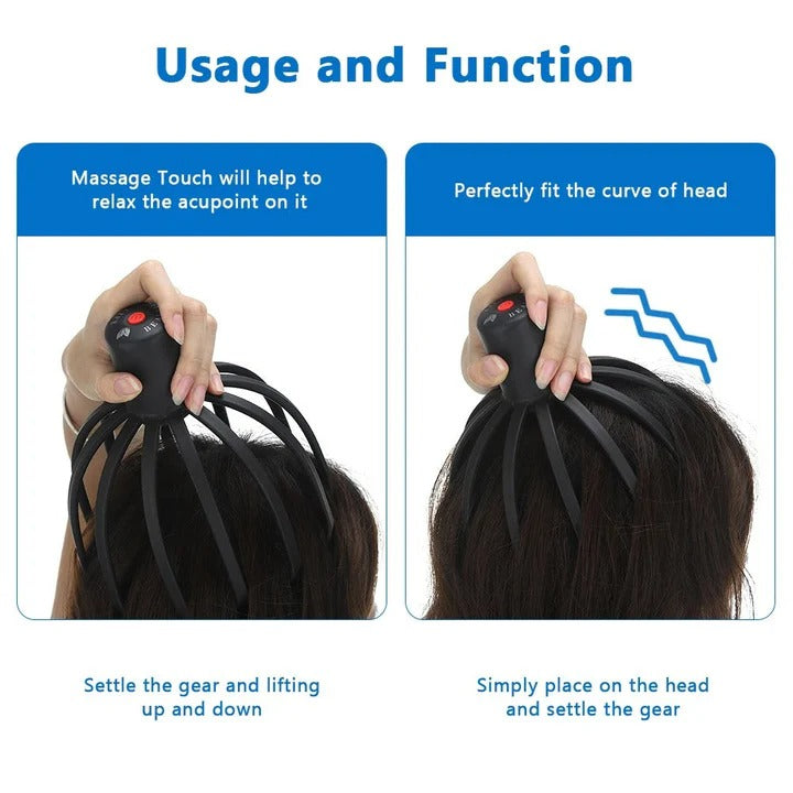 Electric Head Massager, Scalp Scratcher, Octopus Vibration Tool, USB Rechargeable