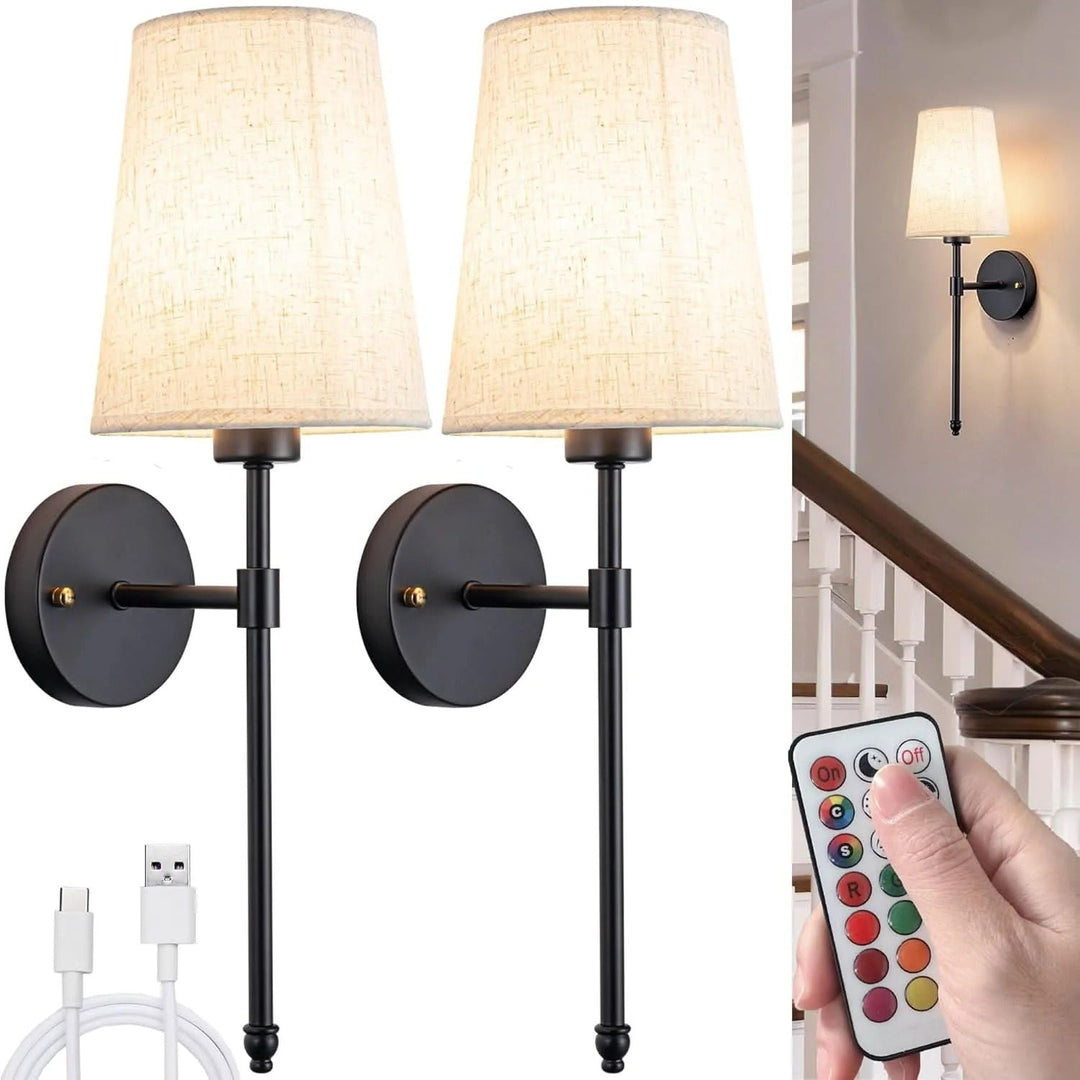 Wireless Wall Mounted Light Fixtures, Set of 2 with Battery Operation