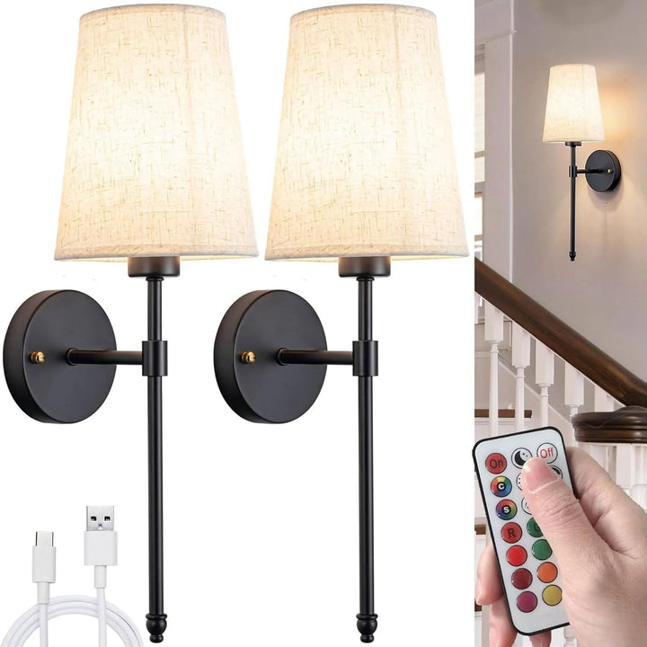 Wireless Wall Mounted Light Fixtures, Set of 2 with Battery Operation