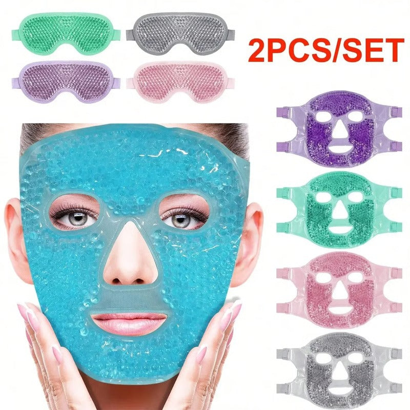 Reusable Gel Bead Eye and Face Cooling Mask with Hot and Cold Therapy for Puffiness and Relaxation