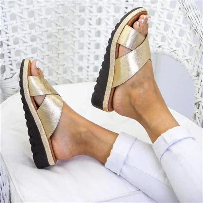 Womens Peep-Toe Wedge Sandals with Layered Platform and Ankle Strap