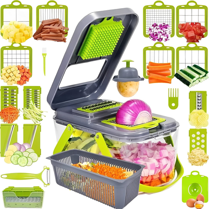 Multi Function Vegetable Slicer with Storage Container and Safety Grip