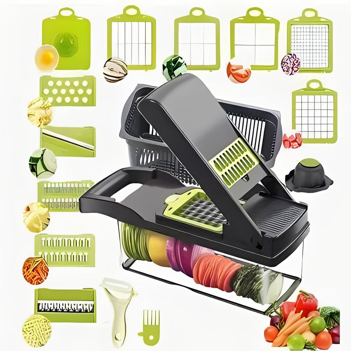 Multi Function Vegetable Slicer with Storage Container and Safety Grip