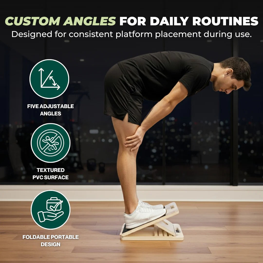 Multi Angle Wooden Slant Board with Adjustable Incline Levels for Stretching and Rehabilitation
