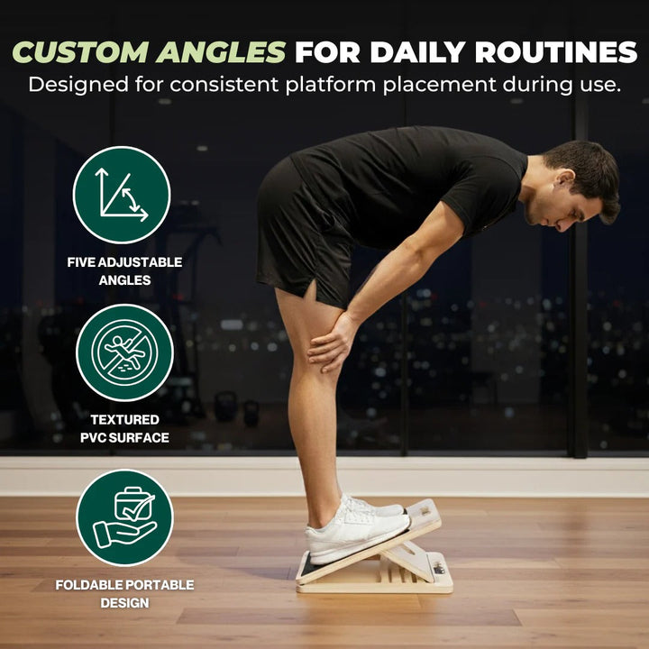 Multi Angle Wooden Slant Board with Adjustable Incline Levels for Stretching and Rehabilitation