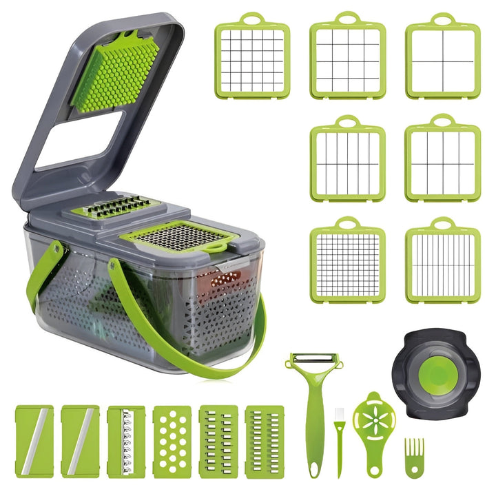 Multi Function Vegetable Slicer with Storage Container and Safety Grip