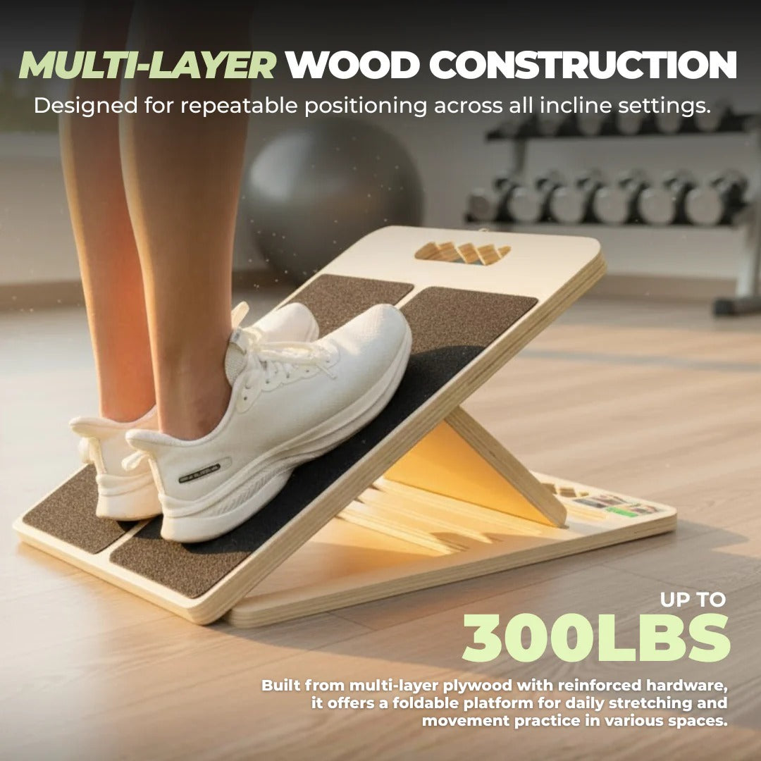 Multi Angle Wooden Slant Board with Adjustable Incline Levels for Stretching and Rehabilitation