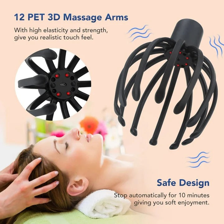 Electric Head Massager, Scalp Scratcher, Octopus Vibration Tool, USB Rechargeable