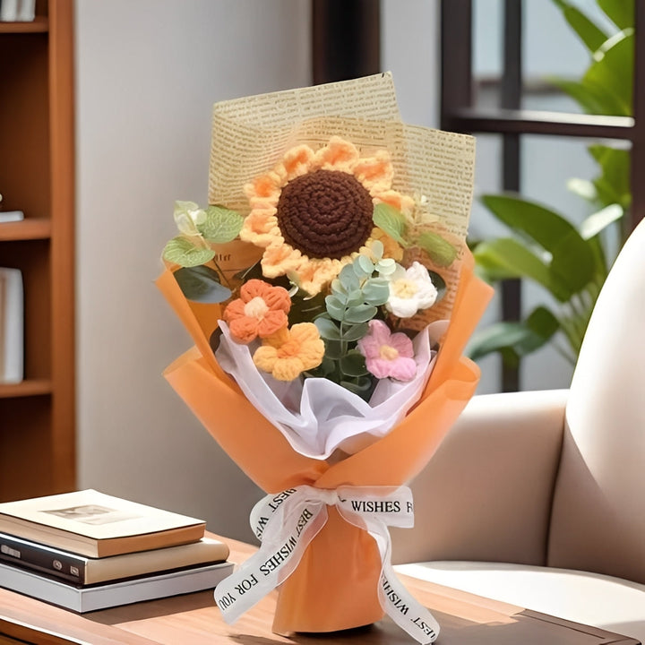 Knitted Floral Arrangement with Sunflowers and Daisies for Anniversaries and Celebrations