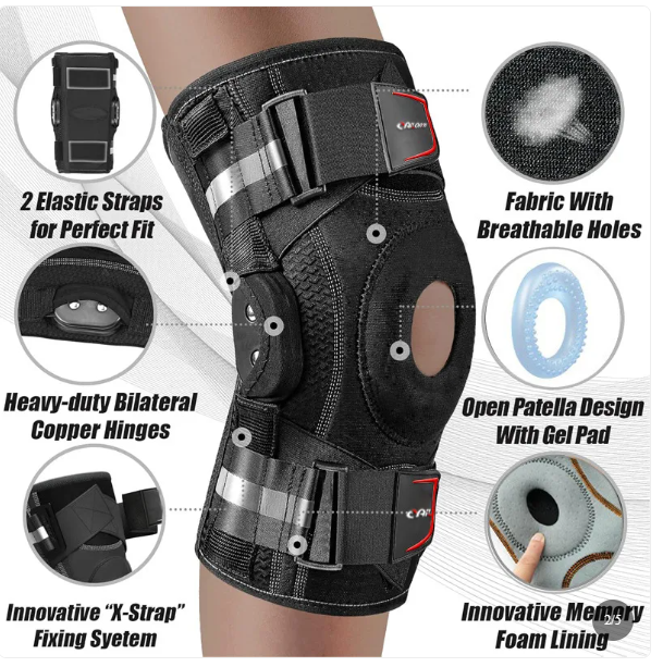 Professional Sports Knee Brace with Side Stabilizers, Open Patella and Adjustable Straps