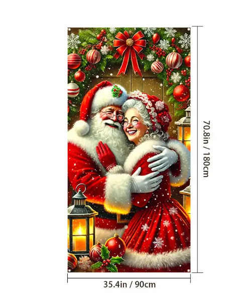 Christmas Door Cover, 3D Holiday Printed Door Decoration, 90 × 180 cm