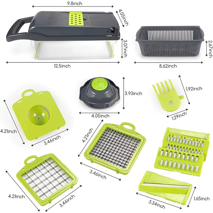 Multi Function Vegetable Slicer with Storage Container and Safety Grip