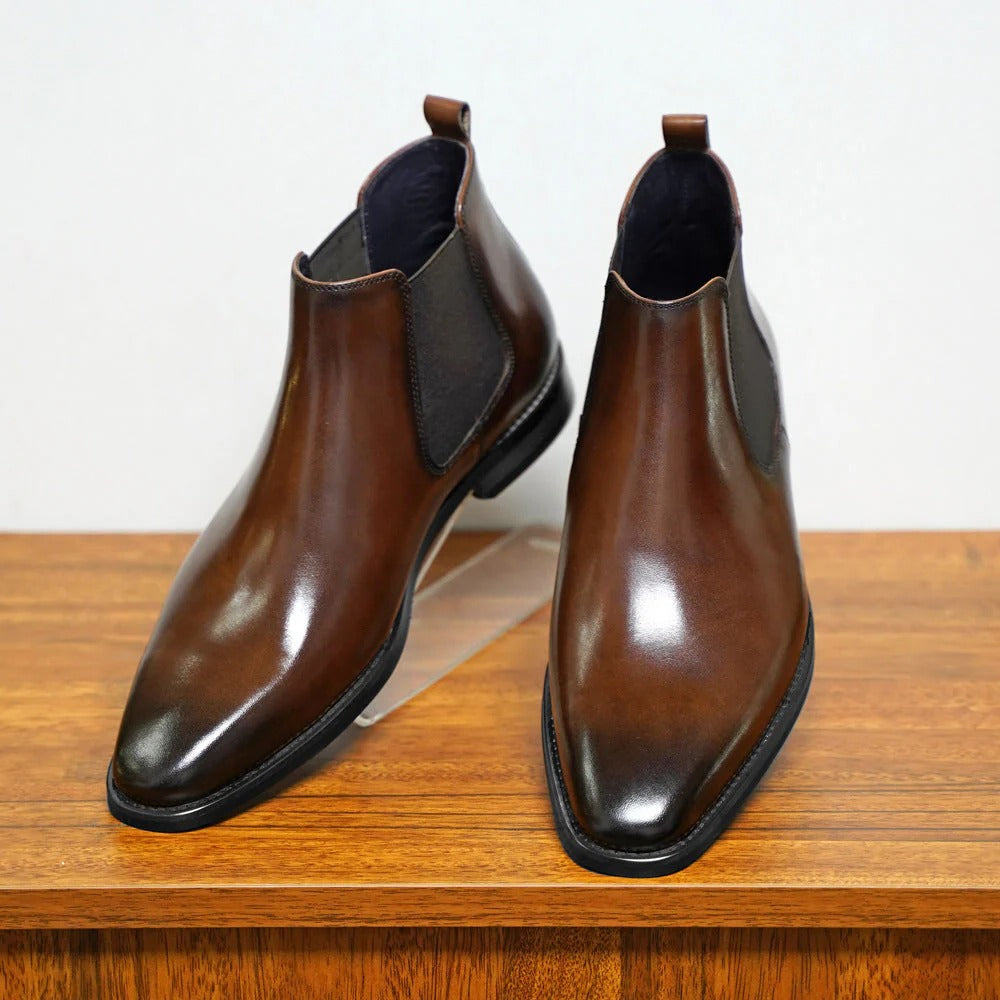 Mens Chelsea Boots with Elastic Panels and Almond Toe