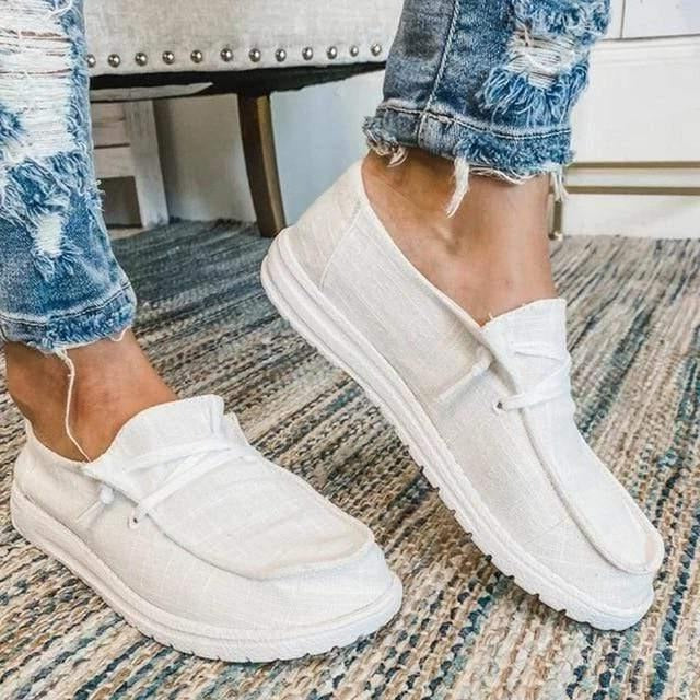 Womens Elasticated Canvas Slip-On Shoes with Roomy Toe Box and Padded Footbed