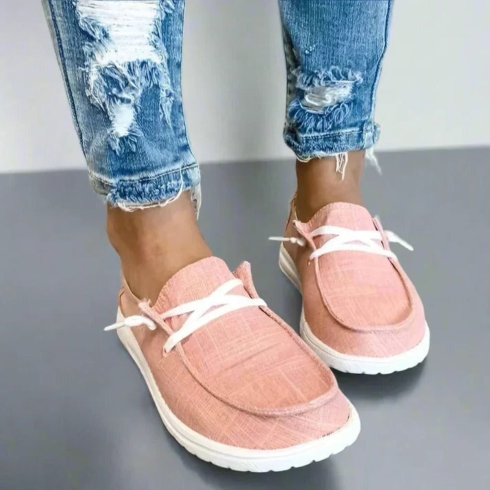 Womens Elasticated Canvas Slip-On Shoes with Roomy Toe Box and Padded Footbed