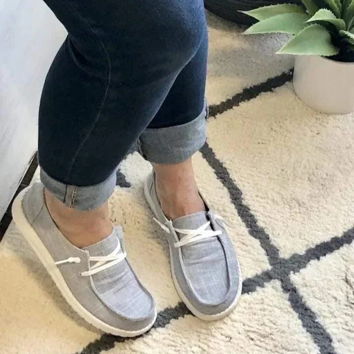Womens Elasticated Canvas Slip-On Shoes with Roomy Toe Box and Padded Footbed
