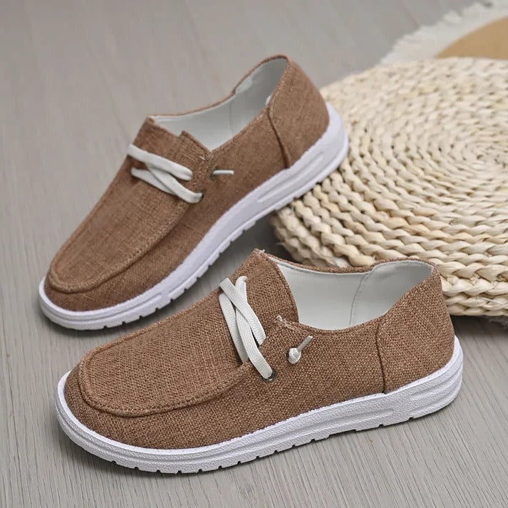 Womens Elasticated Canvas Slip-On Shoes with Roomy Toe Box and Padded Footbed